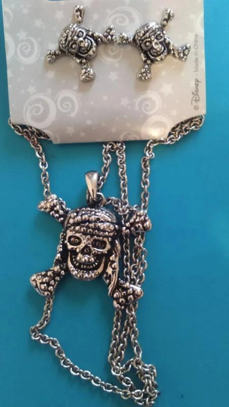 Ensemble bijoux fantaisies collier pendentif + boucles d'oreille disney pirates